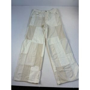 BDG Unisex Urban Outfitters Patchwork Baggy Puddle Jeans Tan Cream 32x32 Y2K